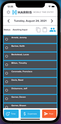 Harris Mobile Time Entry Screen 3