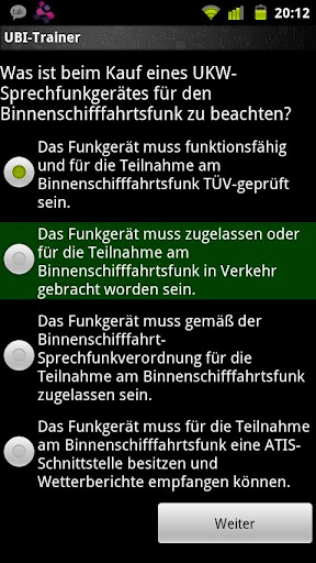 German UBI exam trainer Screen 3