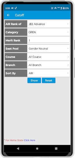 JEE Admission Information Screen 3