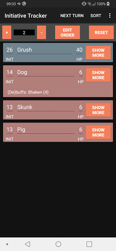 Android application Initiative Tracker - Dark screenshort