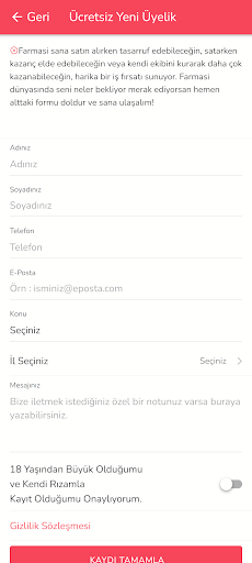 Farmasi Girişim Üyelik / Kayıt Screen 2