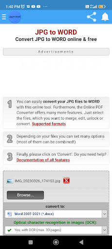 Jpg to word Screen 3