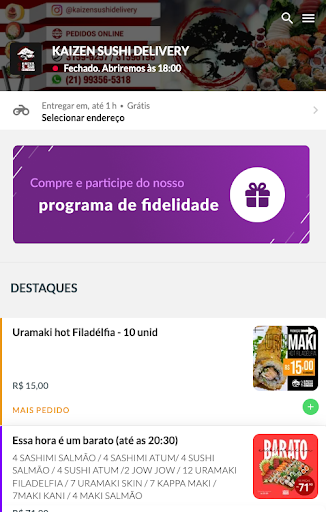 Android application KAIZEN SUSHI DELIVERY screenshort