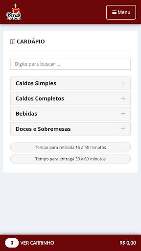 Biras Caldos Delivery Screen 2