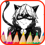 Coloring book cat noir ladybug icon