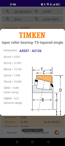 Bearing catalog and calculator Screen 3