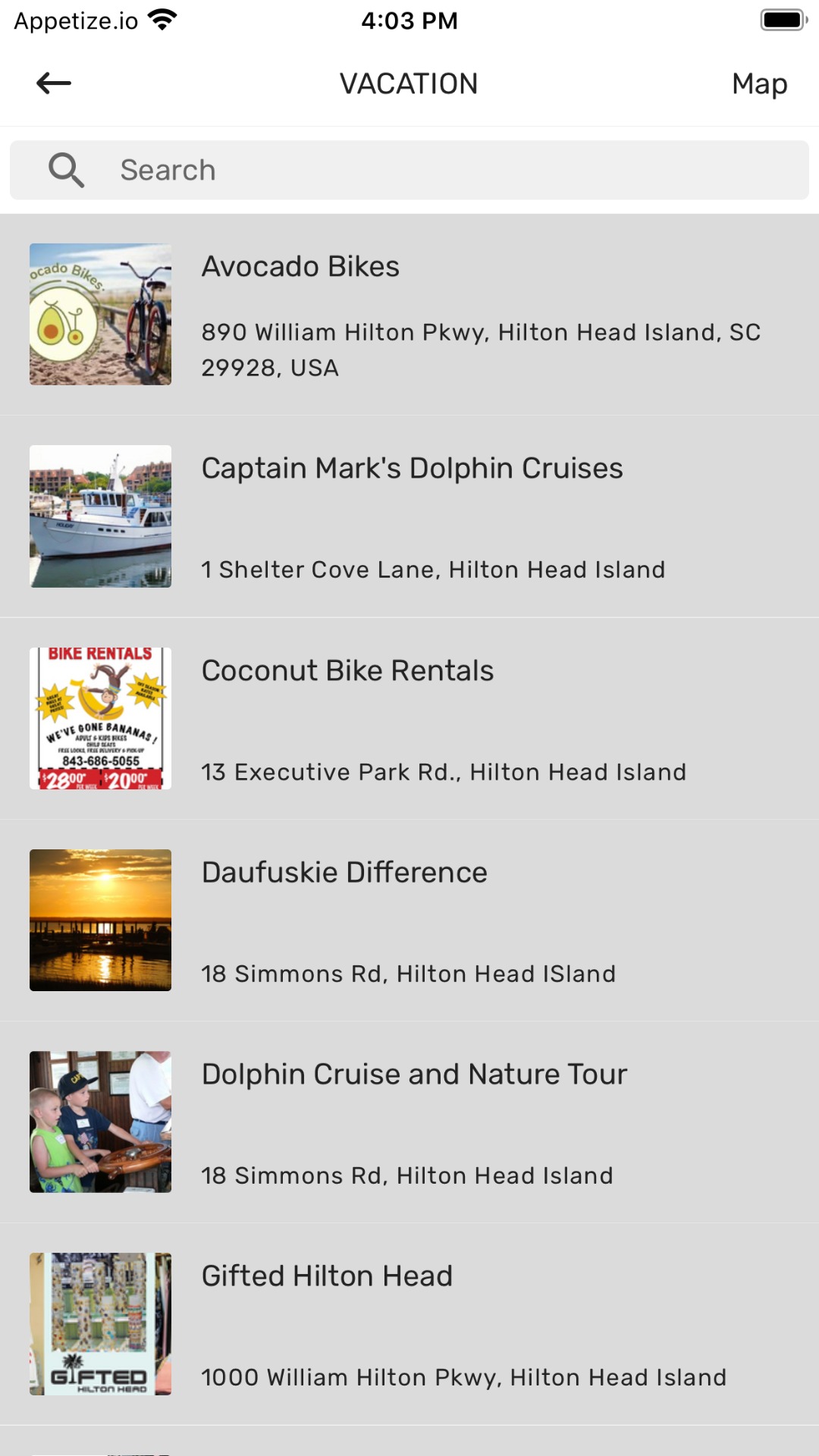 Android application Hilton Head Dining, Fork & Fun screenshort