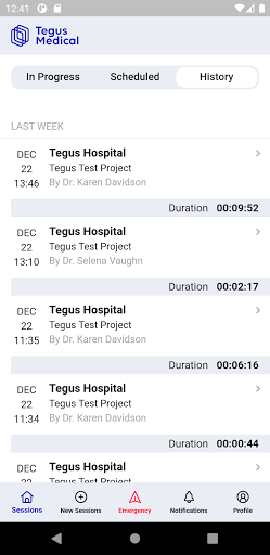 Android application Tegus Medical: Session manager screenshort