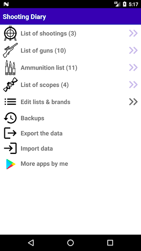 Android application Shooting Diary screenshort