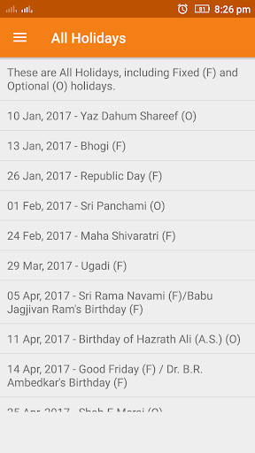 Telangana Holidays Calendar 20 Screen 2