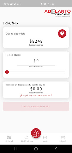 Captura de pantalla de Adelanto de Nómina