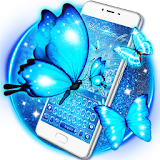 Blue glitter neon Butterfly keyboard icon
