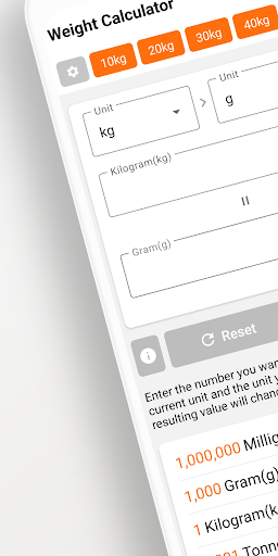 Android application Weight Calculator screenshort