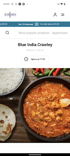 Android application Blue India Restaurant screenshort