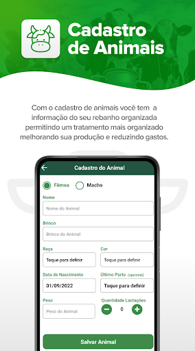 Android application Ordenha Fácil screenshort