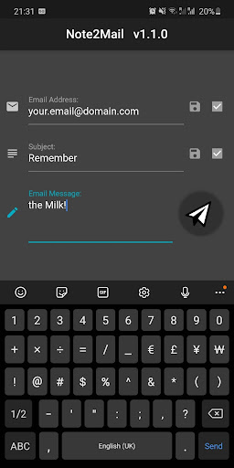 Android application Note2Mail - Free Fast Note to screenshort