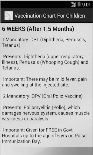 Vaccination Chart For Children Screen 3