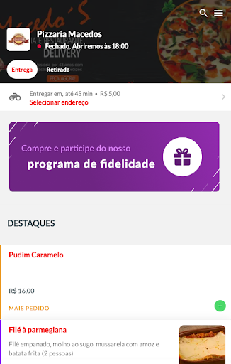 Android application Pizzaria Macedos screenshort