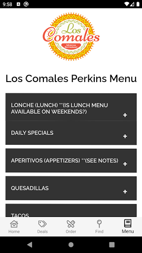 Android application Los Comales screenshort