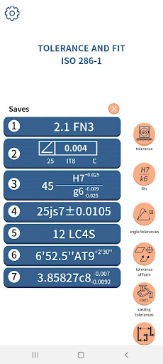 Android application Tolerance and fits ISO screenshort
