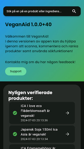 Android application VeganAid screenshort