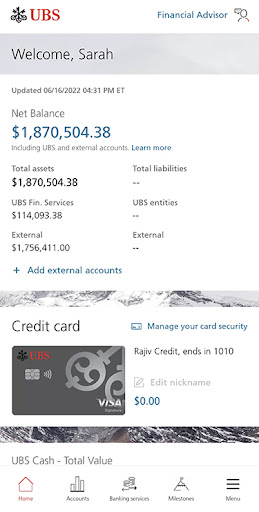 Screenshot of UBS Financial Services
