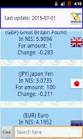 screenshot of Bank of Israel Exchange rates