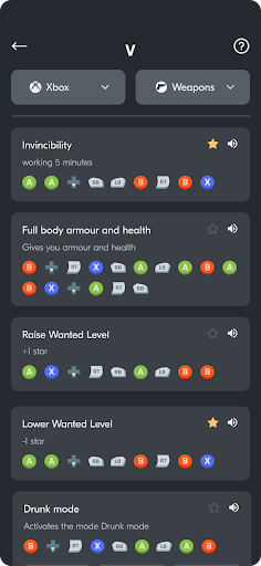 Android application All cheats for V, SA, VC screenshort