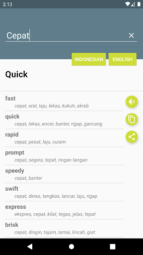 Indonesian-English Dictionary Screen 2