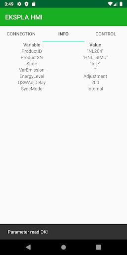 EKSPLA HMI Screen 3