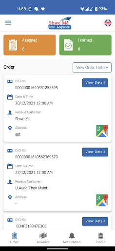 Android application Shwe Me Driver screenshort