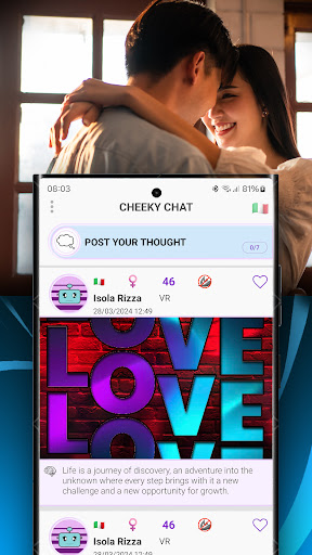 Android application Cheeky Chat (meet, play, love) screenshort