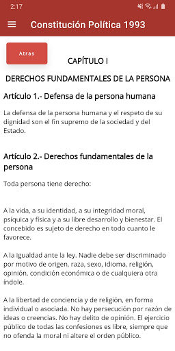 Constitución Política del Perú Screen 2