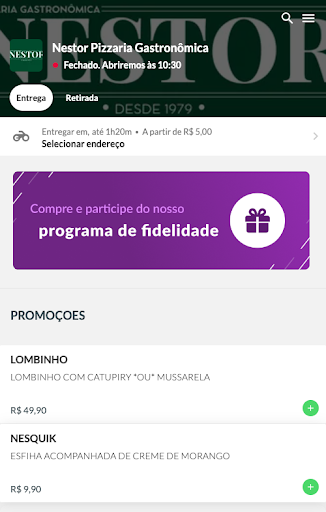 Android application Nestor pizzaria gastrô screenshort