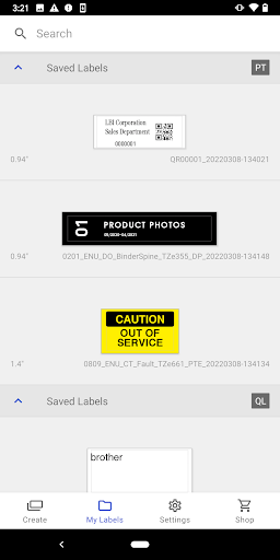 Screenshot of Brother iPrint&Label