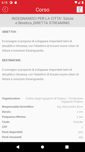 Android application Fondazione Ingegneri Padova screenshort