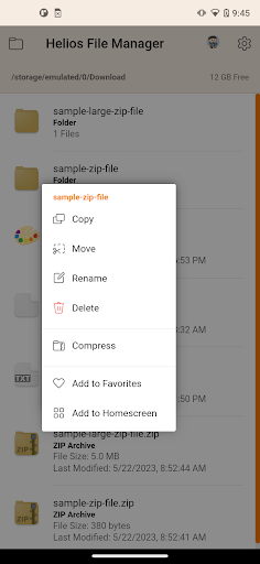 Helios File Manager Screen 3