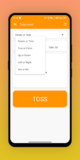 Toss now: Heads or Tails Screen 2