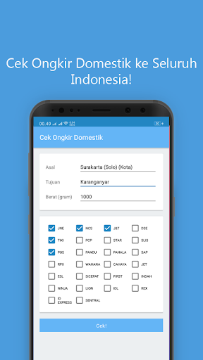 Android application Cek Ongkir Semua Kurir screenshort
