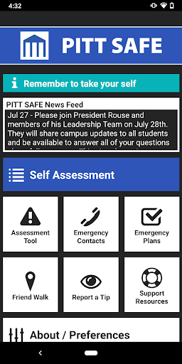 Android application PITT SAFE screenshort