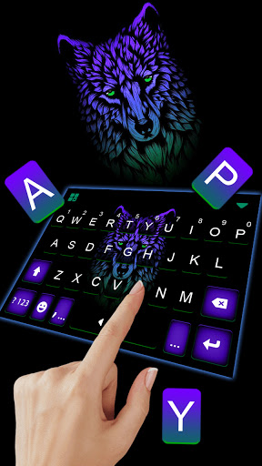 Cool Neon Blue Wolf Keyboard B Screen 2