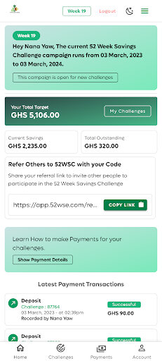 Android application 52 Week Savings Challenge screenshort