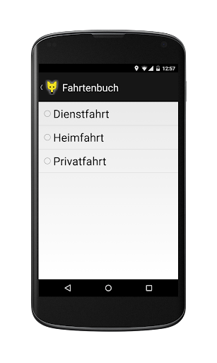 Android application YellowFahrtenbuchApp screenshort