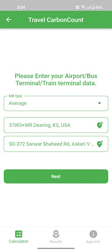 Travel CarbonCount Screen 3