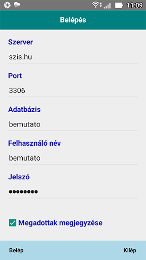 Android application Általános Információ Nyilvánta screenshort