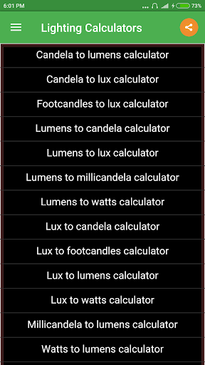 Lighting Calculator Screen 2
