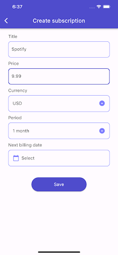 Subscriptions Tracker Screen 3
