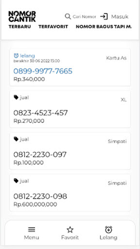 Android application Nomor Cantik screenshort