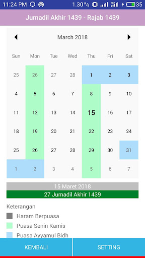 Android application Kalender Puasa Wajib Sunnah screenshort