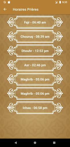 Android application Adan Belgique Horaires Prières screenshort